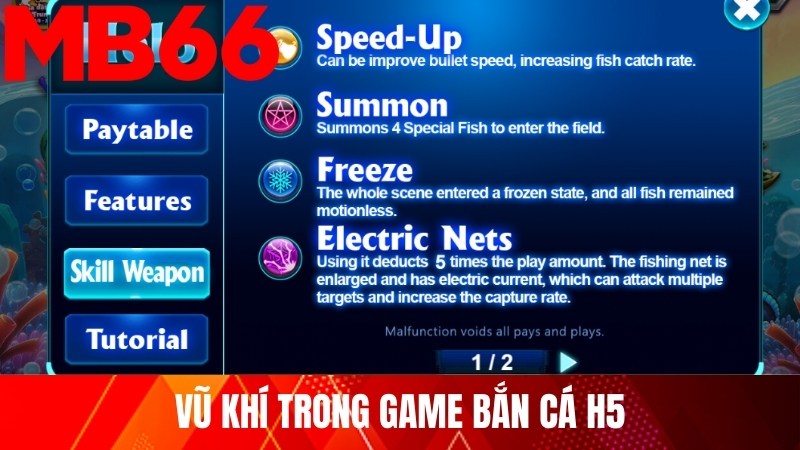 Vũ khí trong game Bắn Cá H5