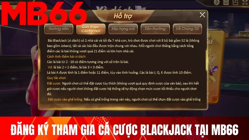 Đăng ký tham gia cá cược Blackjack tại MB66